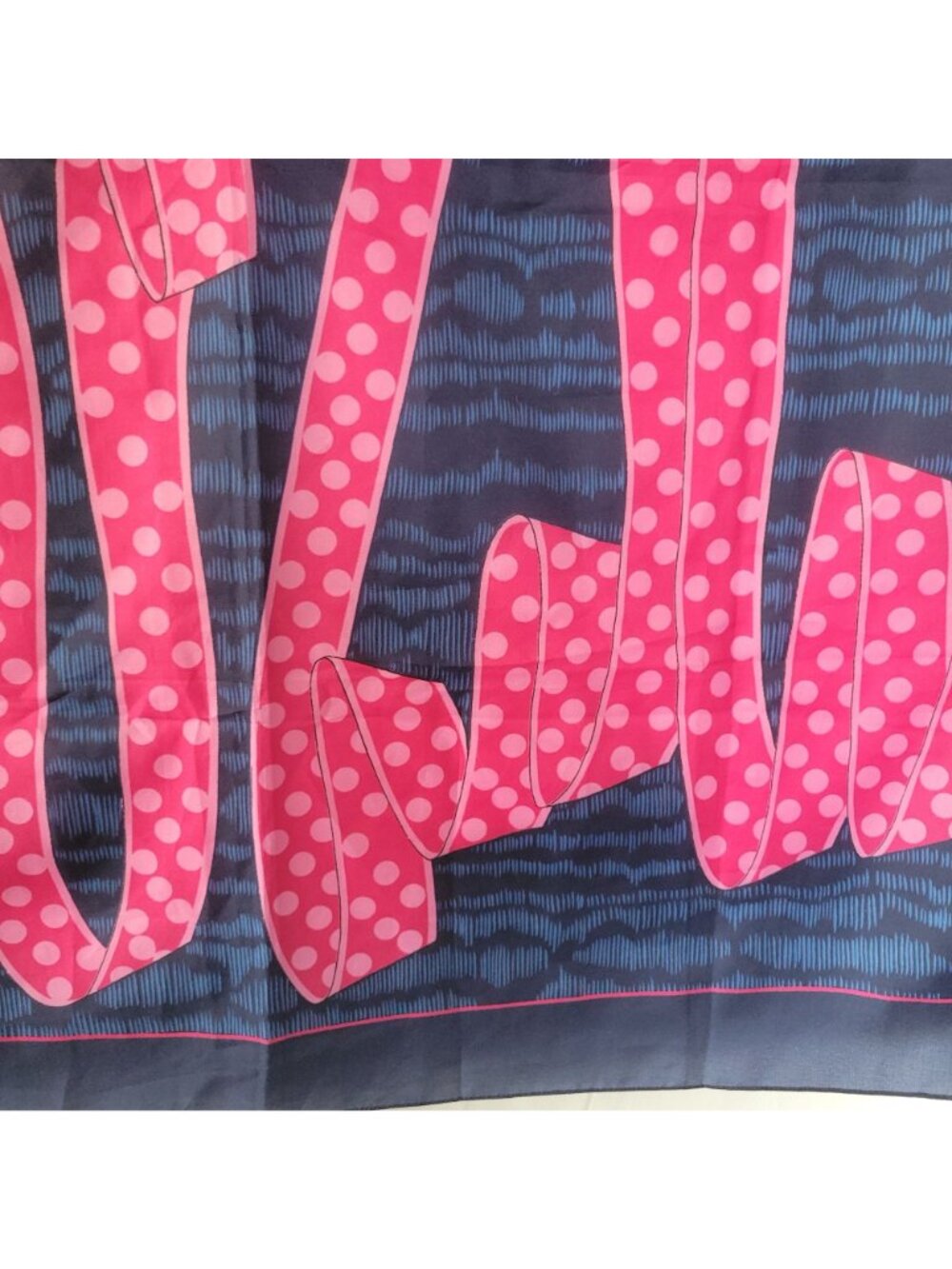 Vtg Rochas Byzance Paris Silk Square Scarf 34" Navy Pink Polka Dot Ribbon Access - Picture 14 of 16